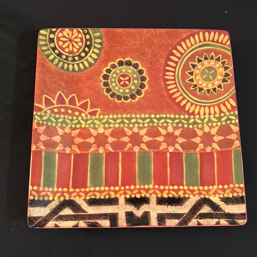 Hand painted Tabletops Gallery “Rio” square plate. NEW